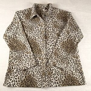 Vintage 70s 80s Anna California Leopard Print Plush Shirt Jacket Made in USA XL